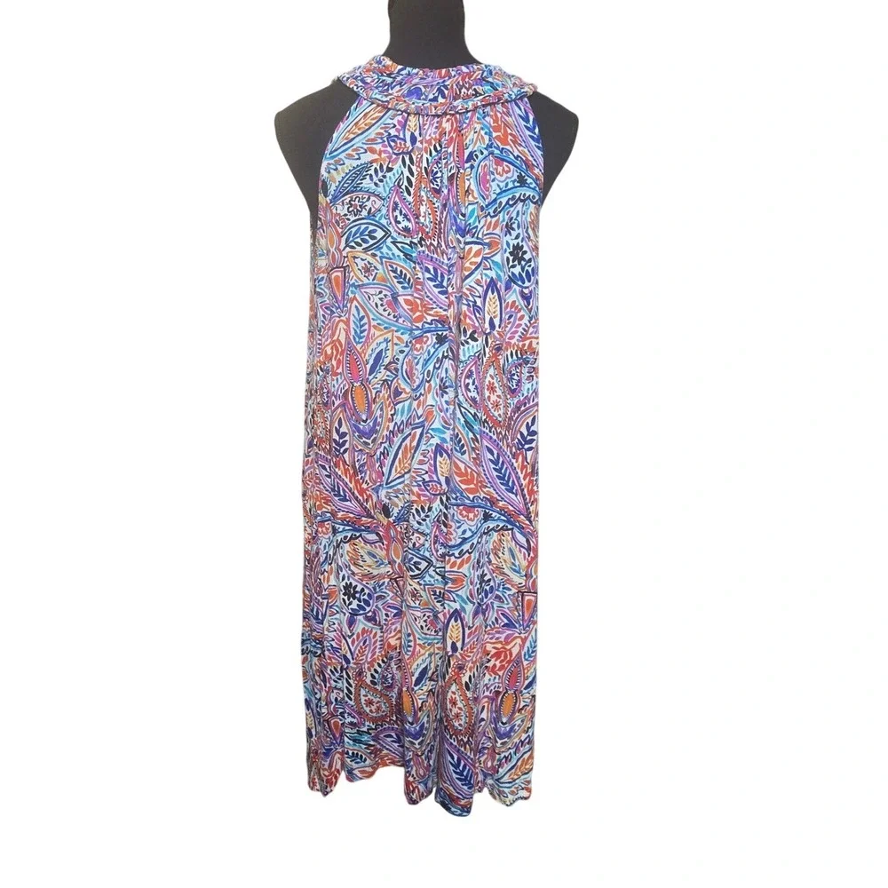 Cupio Shift Dress Womens Large Multi Color Paisley Halter Neck Sleeveless